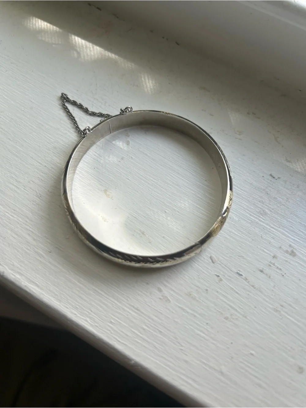 Engraved Sterling silver Bangle Bracelet
